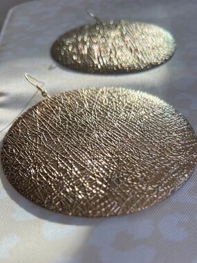 Gold Textured Disc Drop Earrings - Women Accessories